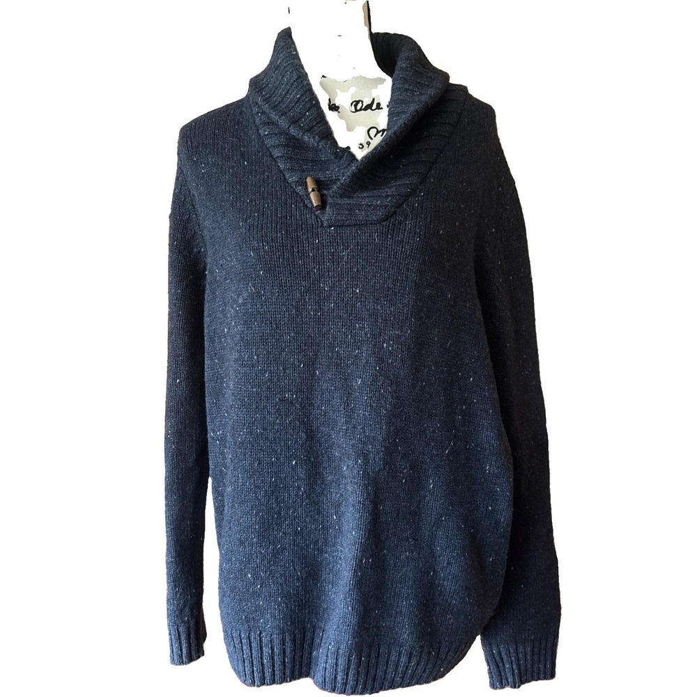 British Khaki Wool Shawl Collar Sweater Mens XL Navy Fisherman Preppy Academia